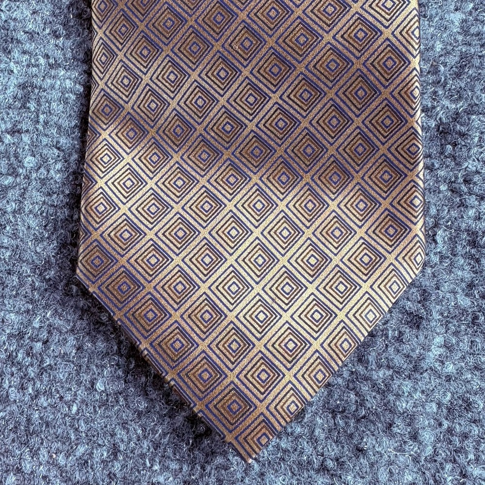 Alfani Italian Silk Necktie Made In Italy Tan Copper Geometric Classic Business